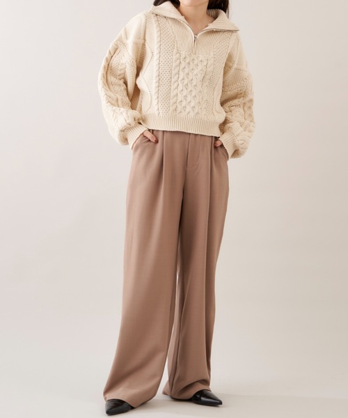 Shelly island（シェリーアイランド）の「ハーフZIPケーブルニット（Tシャツ/カットソー・レディース・ホワイト/ブラック・FREE）」の8枚目の写真