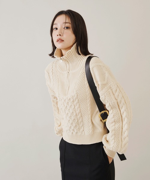 Shelly island（シェリーアイランド）の「ハーフZIPケーブルニット（Tシャツ/カットソー・レディース・ホワイト/ブラック・FREE）」の20枚目の写真