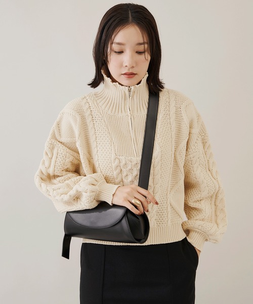 Shelly island（シェリーアイランド）の「ハーフZIPケーブルニット（Tシャツ/カットソー・レディース・ホワイト/ブラック・FREE）」の22枚目の写真