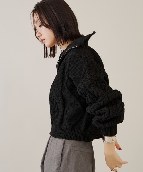 Shelly island（シェリーアイランド）の「ハーフZIPケーブルニット（Tシャツ/カットソー・レディース・ホワイト/ブラック・FREE）」の14枚目の写真