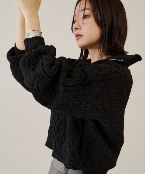 Shelly island（シェリーアイランド）の「ハーフZIPケーブルニット（Tシャツ/カットソー・レディース・ホワイト/ブラック・FREE）」の10枚目の写真