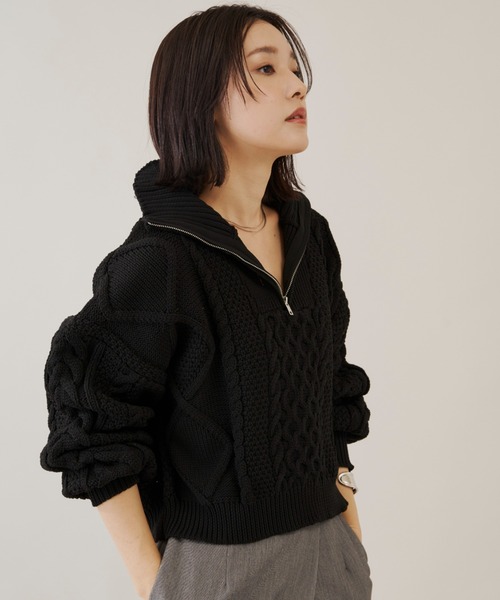 Shelly island（シェリーアイランド）の「ハーフZIPケーブルニット（Tシャツ/カットソー・レディース・ホワイト/ブラック・FREE）」の12枚目の写真