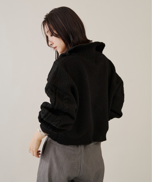 Shelly island（シェリーアイランド）の「ハーフZIPケーブルニット（Tシャツ/カットソー・レディース・ホワイト/ブラック・FREE）」の16枚目の写真