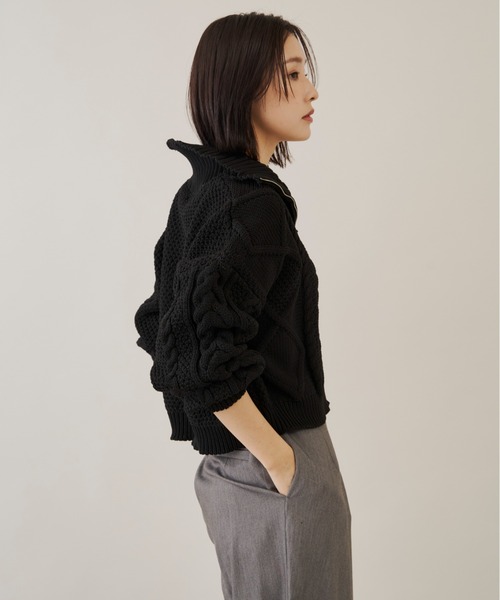 Shelly island（シェリーアイランド）の「ハーフZIPケーブルニット（Tシャツ/カットソー・レディース・ホワイト/ブラック・FREE）」の17枚目の写真