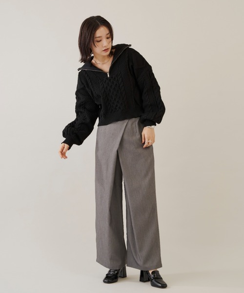 Shelly island（シェリーアイランド）の「ハーフZIPケーブルニット（Tシャツ/カットソー・レディース・ホワイト/ブラック・FREE）」の18枚目の写真