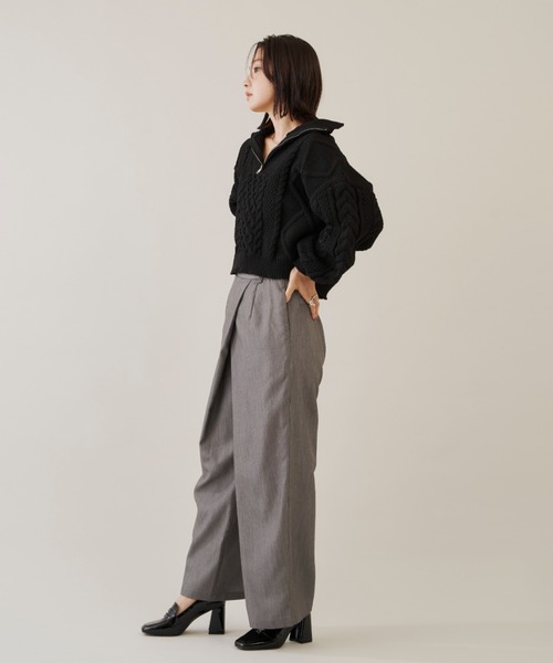 Shelly island（シェリーアイランド）の「ハーフZIPケーブルニット（Tシャツ/カットソー・レディース・ホワイト/ブラック・FREE）」の19枚目の写真