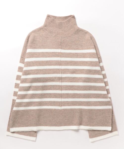 STYLEBLOCK（スタイルブロック）の「バスクボーダーニットハイネックプルオーバー（ニット/セーター・レディース・ブラック/グリーン/ブルー/オフホワイト/グレイッシュベージュ・M）」の3枚目の写真