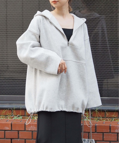 tiptop（ティップトップ）の「【ライン入り登場】メルトンハーフジップBIGパーカー（パーカー・レディース・チャコールグレー/グレー/ブルー/グリーン/アイボリー/ブラック系その他/グレー系その他・FREE）」の2枚目の写真