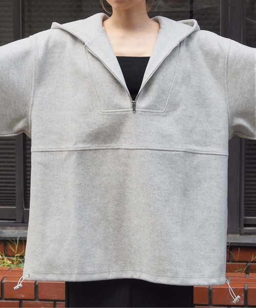 tiptop（ティップトップ）の「【ライン入り登場】メルトンハーフジップBIGパーカー（パーカー・レディース・チャコールグレー/グレー/ブルー/グリーン/アイボリー/ブラック系その他/グレー系その他・FREE）」の11枚目の写真