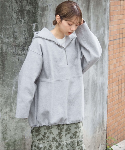 tiptop（ティップトップ）の「【ライン入り登場】メルトンハーフジップBIGパーカー（パーカー・レディース・チャコールグレー/グレー/ブルー/グリーン/アイボリー/ブラック系その他/グレー系その他・FREE）」の14枚目の写真