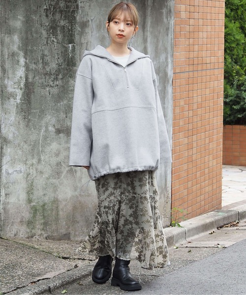 tiptop（ティップトップ）の「【ライン入り登場】メルトンハーフジップBIGパーカー（パーカー・レディース・チャコールグレー/グレー/ブルー/グリーン/アイボリー/ブラック系その他/グレー系その他・FREE）」の16枚目の写真