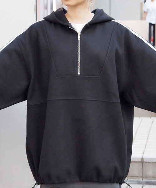 セール】【ライン入り登場】メルトンハーフジップBIGパーカー