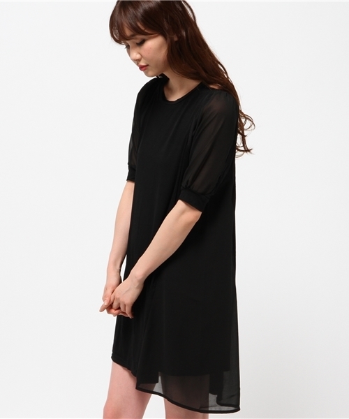 mystic（ミスティック）の「サイドシフォン半袖OP（ワンピース・レディース・グレー/ブラック/オフホワイト/カーキ・ﾌﾘ-）」の6枚目の写真