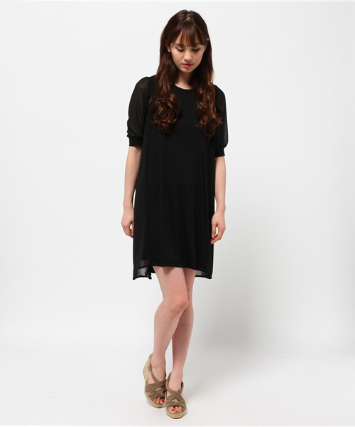 mystic（ミスティック）の「サイドシフォン半袖OP（ワンピース・レディース・グレー/ブラック/オフホワイト/カーキ・ﾌﾘ-）」の8枚目の写真