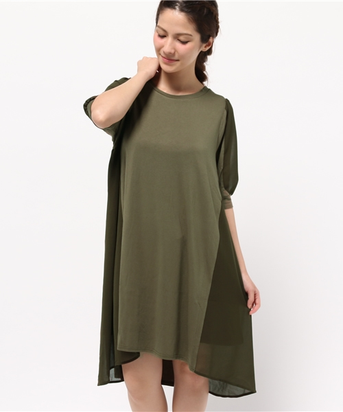 mystic（ミスティック）の「サイドシフォン半袖OP（ワンピース・レディース・グレー/ブラック/オフホワイト/カーキ・ﾌﾘ-）」の4枚目の写真