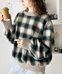 レトロチェック気分♪胸刺繍入りオンブレチェックプルオーバー