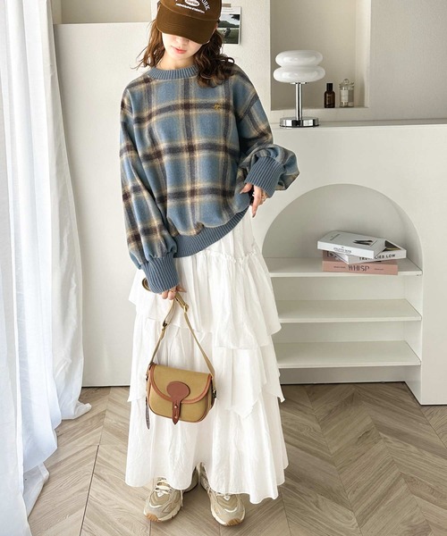 セール】レトロチェック気分♪胸刺繍入りオンブレチェックプルオーバー