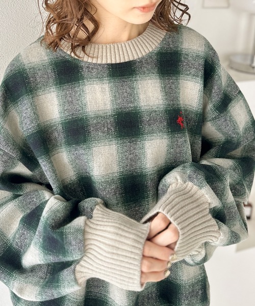 classicalelf(クラシカルエルフ)の「レトロチェック気分♪胸刺繍入りオンブレチェックプルオーバー(スウェット・レディース・ブルー/グリーン・X-LARGE/MEDIUM/SMALL/LARGE)」の5枚目の写真