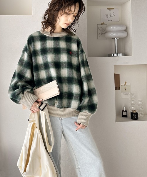 &ellecy アンドエルシー 浮世絵 猫 刺繍 チェック柄 ブルゾン　美品 &ellecy アンドエルシー 浮世絵 猫 刺繍 チェック柄 ブルゾン 美品