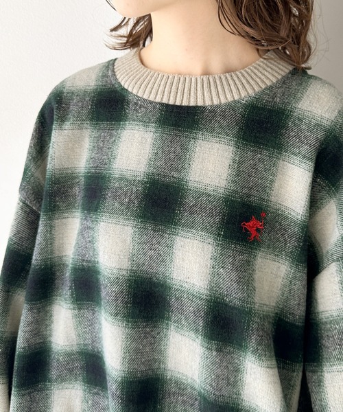 classicalelf(クラシカルエルフ)の「レトロチェック気分♪胸刺繍入りオンブレチェックプルオーバー(スウェット・レディース・ブルー/グリーン・X-LARGE/MEDIUM/SMALL/LARGE)」の10枚目の写真