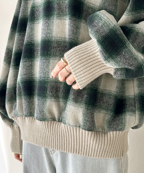 セール】レトロチェック気分♪胸刺繍入りオンブレチェックプルオーバー