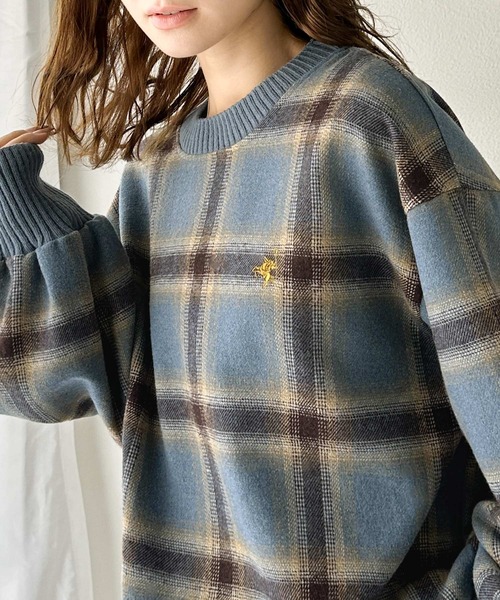 classicalelf(クラシカルエルフ)の「レトロチェック気分♪胸刺繍入りオンブレチェックプルオーバー(スウェット・レディース・ブルー/グリーン・X-LARGE/MEDIUM/SMALL/LARGE)」の8枚目の写真