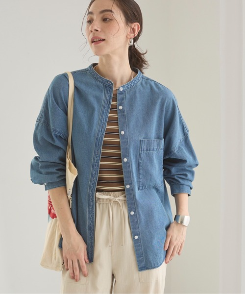 ANGIE（アンジー）の「オーバーサイズ バンドカラー デニムシャツ（シャツ/ブラウス・レディース・ネイビー/ブルー/ブルー系その他/グレー・FREE）」の16枚目の写真