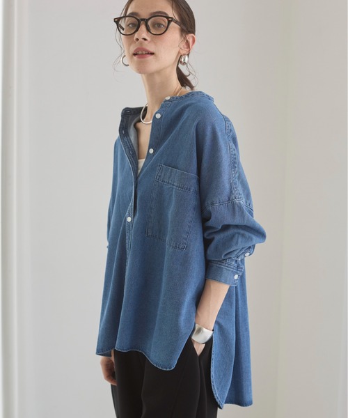 オーバーサイズ バンドカラー デニムシャツ（シャツ/ブラウス