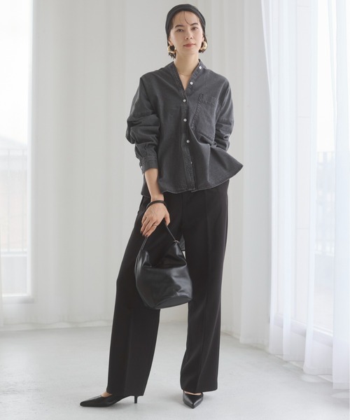 美品⁂センソユニコ⁂長袖シャツ　ブラウス　バンドカラー　アシメバイカラー　デニム 楽天市場】デザインステッチライトデニムドルマンシャツ