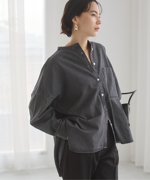 美品⁂センソユニコ⁂長袖シャツ　ブラウス　バンドカラー　アシメバイカラー　デニム 楽天市場】デザインステッチライトデニムドルマンシャツ