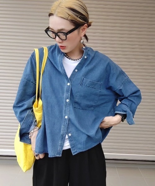 ANGIE(アンジー)の「オーバーサイズ バンドカラー デニムシャツ(シャツ/ブラウス・レディース・ネイビー/ブルー/ブルー系その他/グレー・FREE)」の19枚目の写真