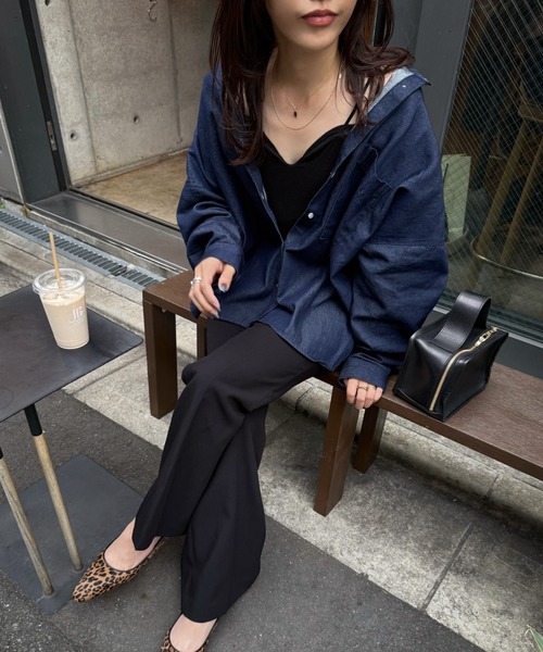 オーバーサイズ バンドカラー デニムシャツ（シャツ/ブラウス）｜ANGIE