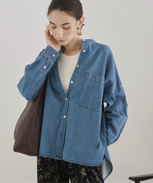 セール】オーバーサイズ バンドカラー デニムシャツ（シャツ/ブラウス