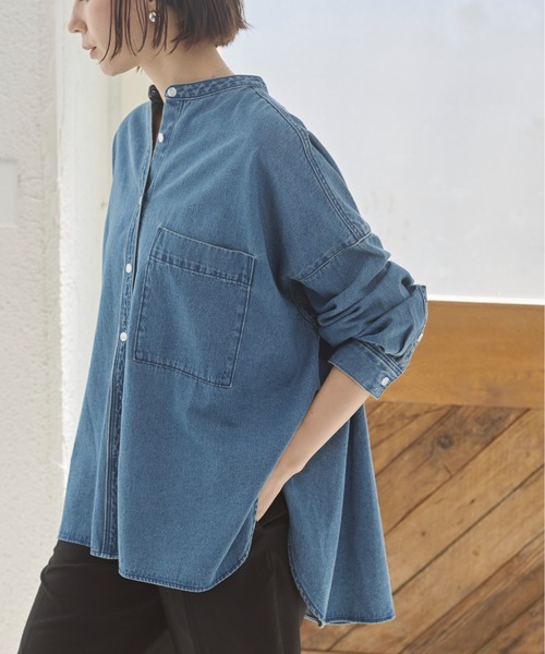 オーバーサイズ バンドカラー デニムシャツ（シャツ/ブラウス