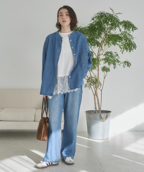 セール】オーバーサイズ バンドカラー デニムシャツ（シャツ/ブラウス