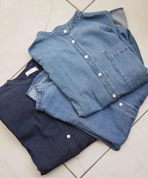 ANGIE（アンジー）の「オーバーサイズ バンドカラー デニムシャツ（シャツ/ブラウス・レディース・ネイビー/ブルー/ブルー系その他/グレー・FREE）」の13枚目の写真