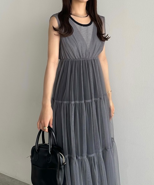 callautia(カラウティア)の「チュールティアードワンピース(ワンピース・レディース・チャコール/ブラック/アイボリー・MEDIUM/SMALL/LARGE)」の16枚目の写真