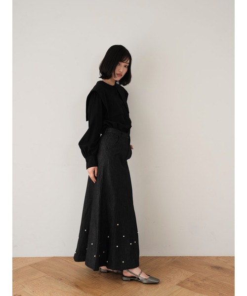 デニム パール スカート ロング フレア（デニムスカート）｜Cla  