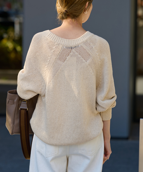 フレームワーク　リネンコットンラグランニット　ホワイト　長袖 FRAMeWORK（フレームワーク）の「リネンコットンラグランニット