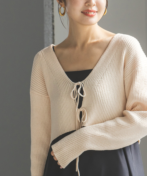 Noble（ノーブル）の「COTTON BOUCLEリブショートカーディガン（カーディガン/ボレロ・レディース・ホワイト/ライトグリーン・FREE）」の16枚目の写真