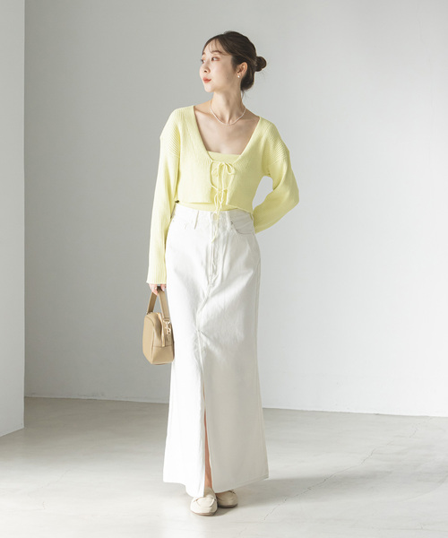 Noble（ノーブル）の「COTTON BOUCLEリブショートカーディガン（カーディガン/ボレロ・レディース・ホワイト/ライトグリーン・FREE）」の19枚目の写真