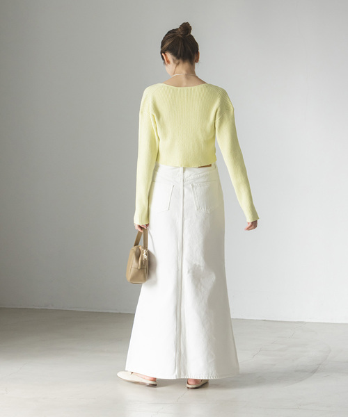 Noble（ノーブル）の「COTTON BOUCLEリブショートカーディガン（カーディガン/ボレロ・レディース・ホワイト/ライトグリーン・FREE）」の20枚目の写真