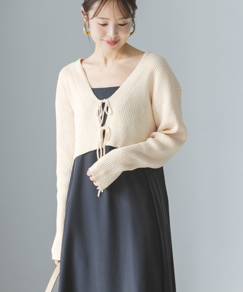 Noble（ノーブル）の「COTTON BOUCLEリブショートカーディガン（カーディガン/ボレロ・レディース・ホワイト/ライトグリーン・FREE）」の3枚目の写真