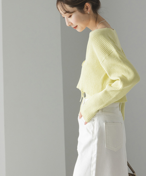 Noble（ノーブル）の「COTTON BOUCLEリブショートカーディガン（カーディガン/ボレロ・レディース・ホワイト/ライトグリーン・FREE）」の10枚目の写真