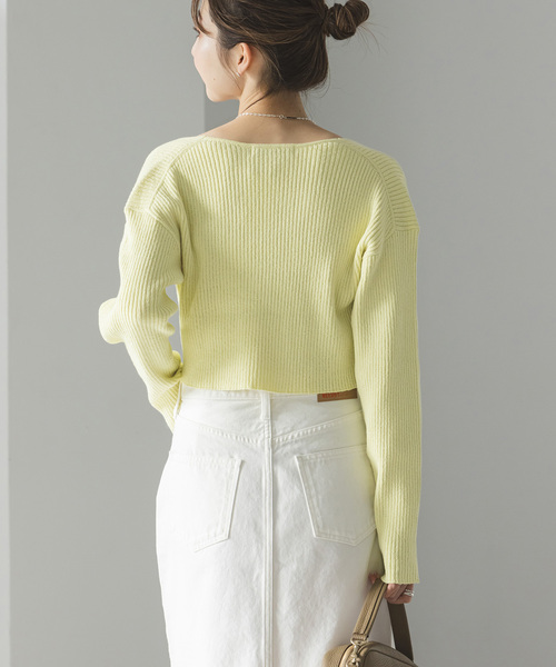 Noble（ノーブル）の「COTTON BOUCLEリブショートカーディガン（カーディガン/ボレロ・レディース・ホワイト/ライトグリーン・FREE）」の11枚目の写真