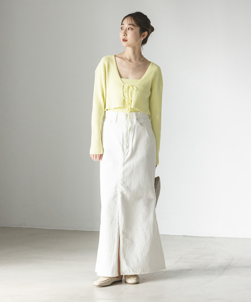 Noble（ノーブル）の「COTTON BOUCLEリブショートカーディガン（カーディガン/ボレロ・レディース・ホワイト/ライトグリーン・FREE）」の12枚目の写真