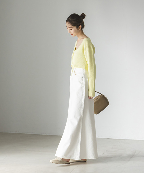 Noble（ノーブル）の「COTTON BOUCLEリブショートカーディガン（カーディガン/ボレロ・レディース・ホワイト/ライトグリーン・FREE）」の13枚目の写真