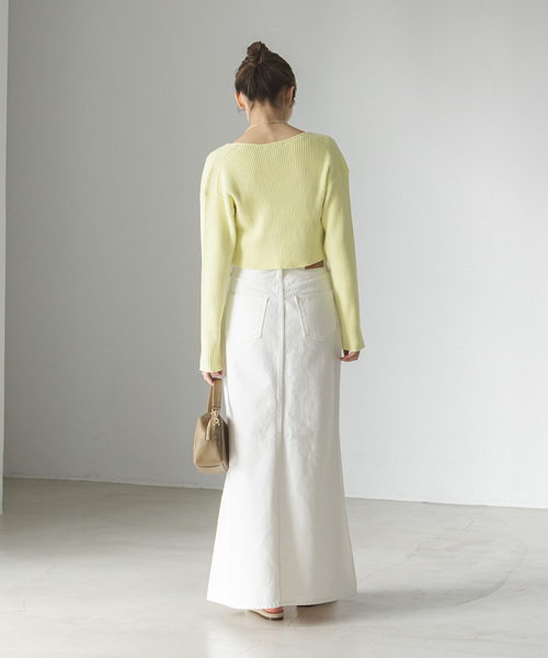 Noble（ノーブル）の「COTTON BOUCLEリブショートカーディガン（カーディガン/ボレロ・レディース・ホワイト/ライトグリーン・FREE）」の14枚目の写真