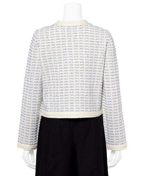 美品　foufou / フーフー ニットツィードノーカラージャケット FURFUR｜ステッチワークノーカラーニットジャケット | Rakuten