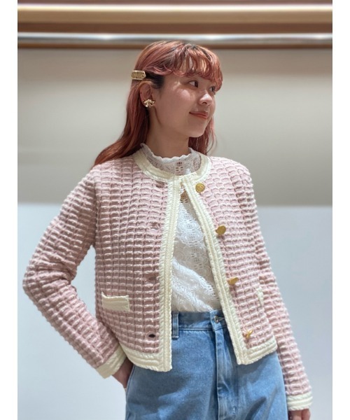 FURFUR（ファーファー）の「ツイードニットジャケット（ノーカラージャケット・レディース・ブルー/ピンク/ブラック・FREE）」の22枚目の写真